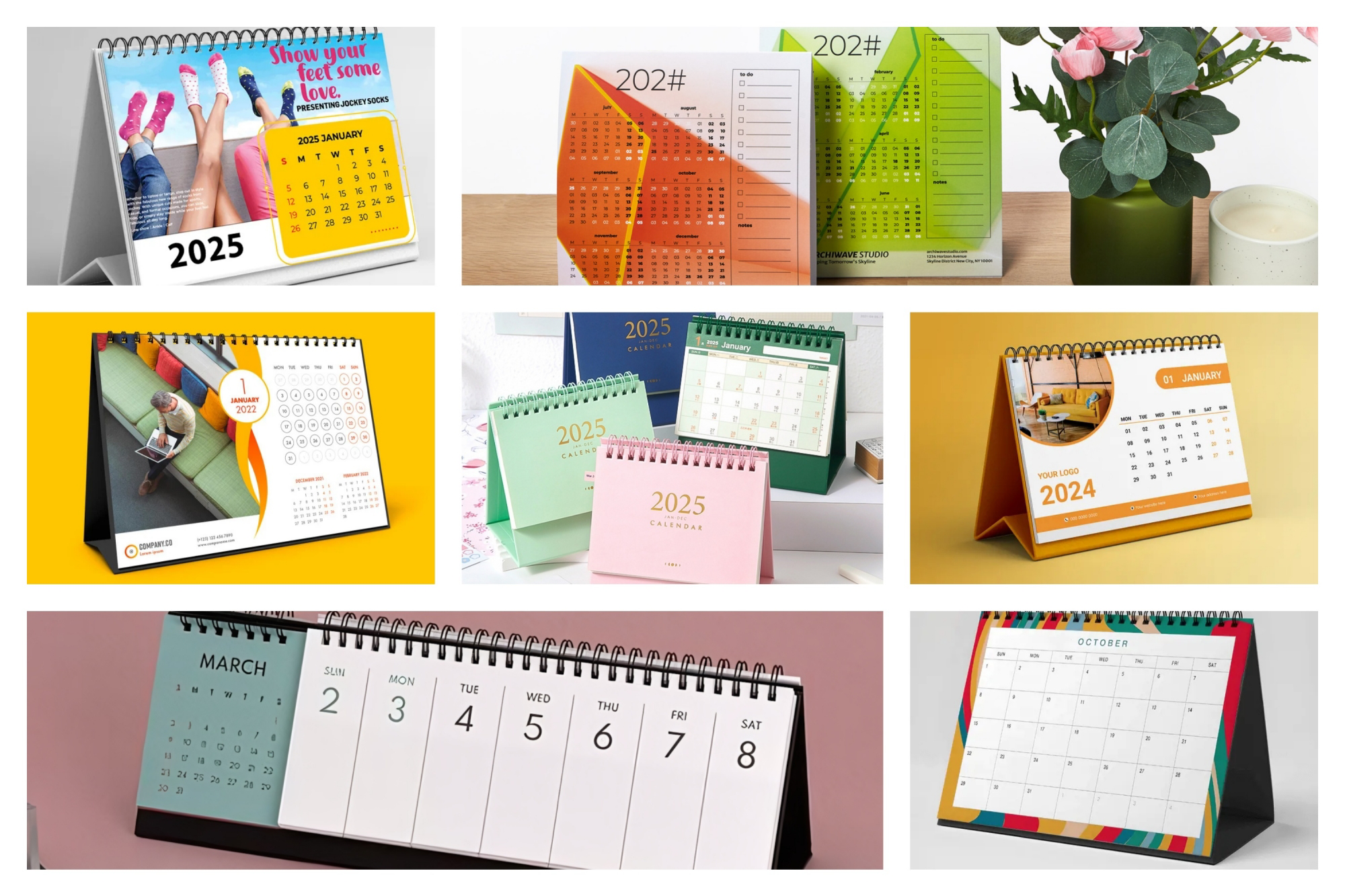 Коллекция настольных календарей разных форматов и дизайнов на 2024 и 2025 годы