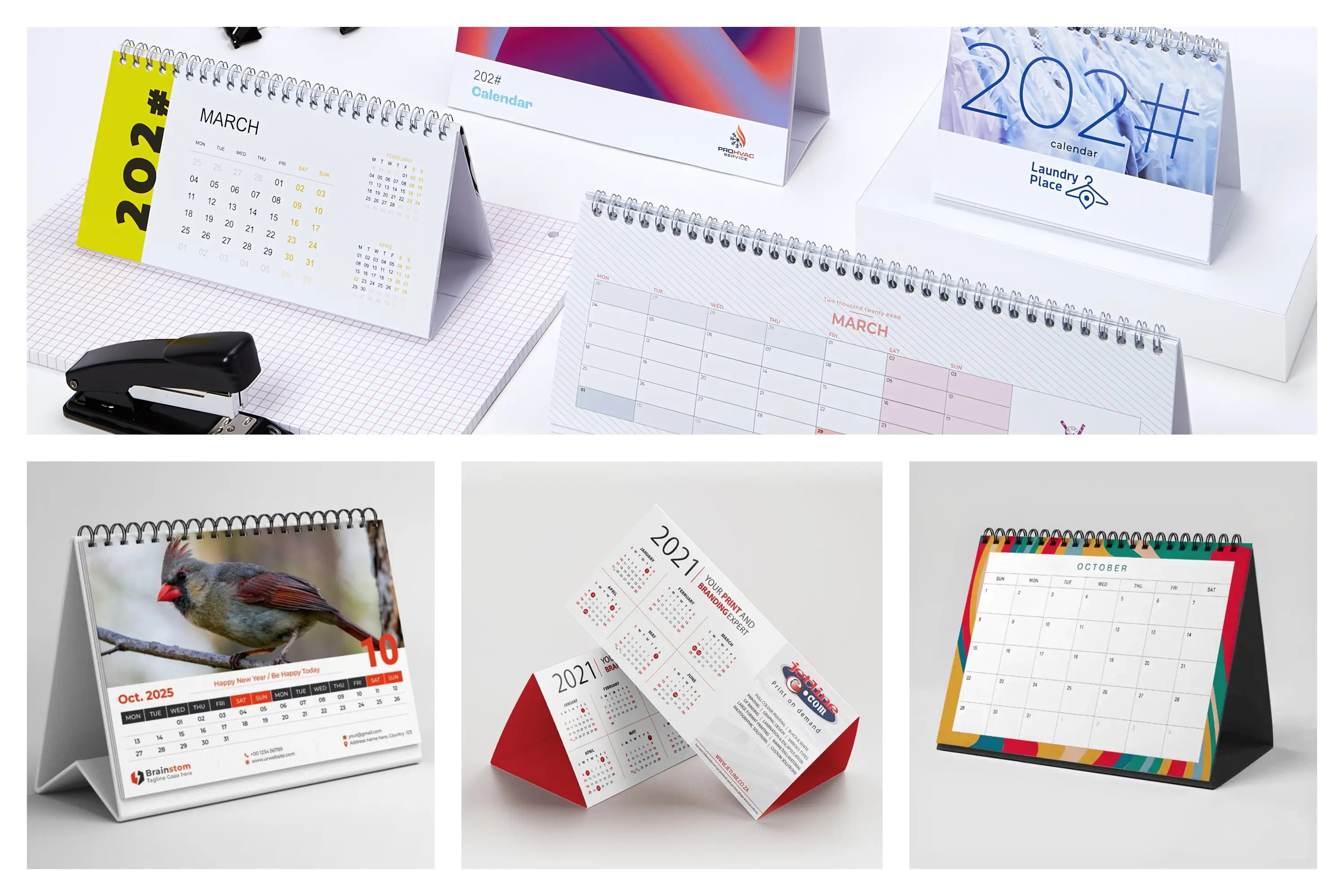 Разнообразные настольные календари-домики с современным дизайном и спиральным переплётом