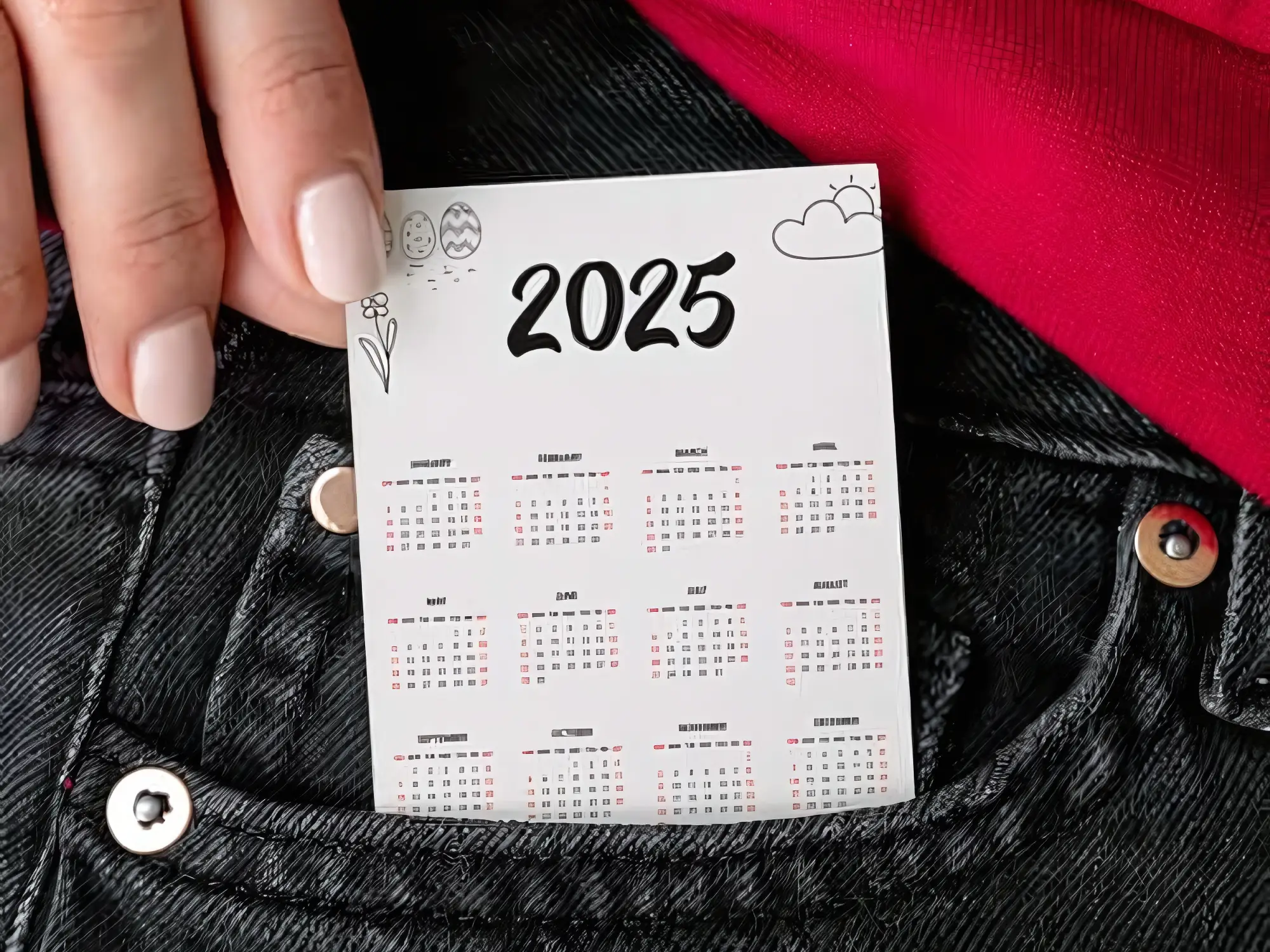 Карманный календарь на 2025 год в джинсовом кармане