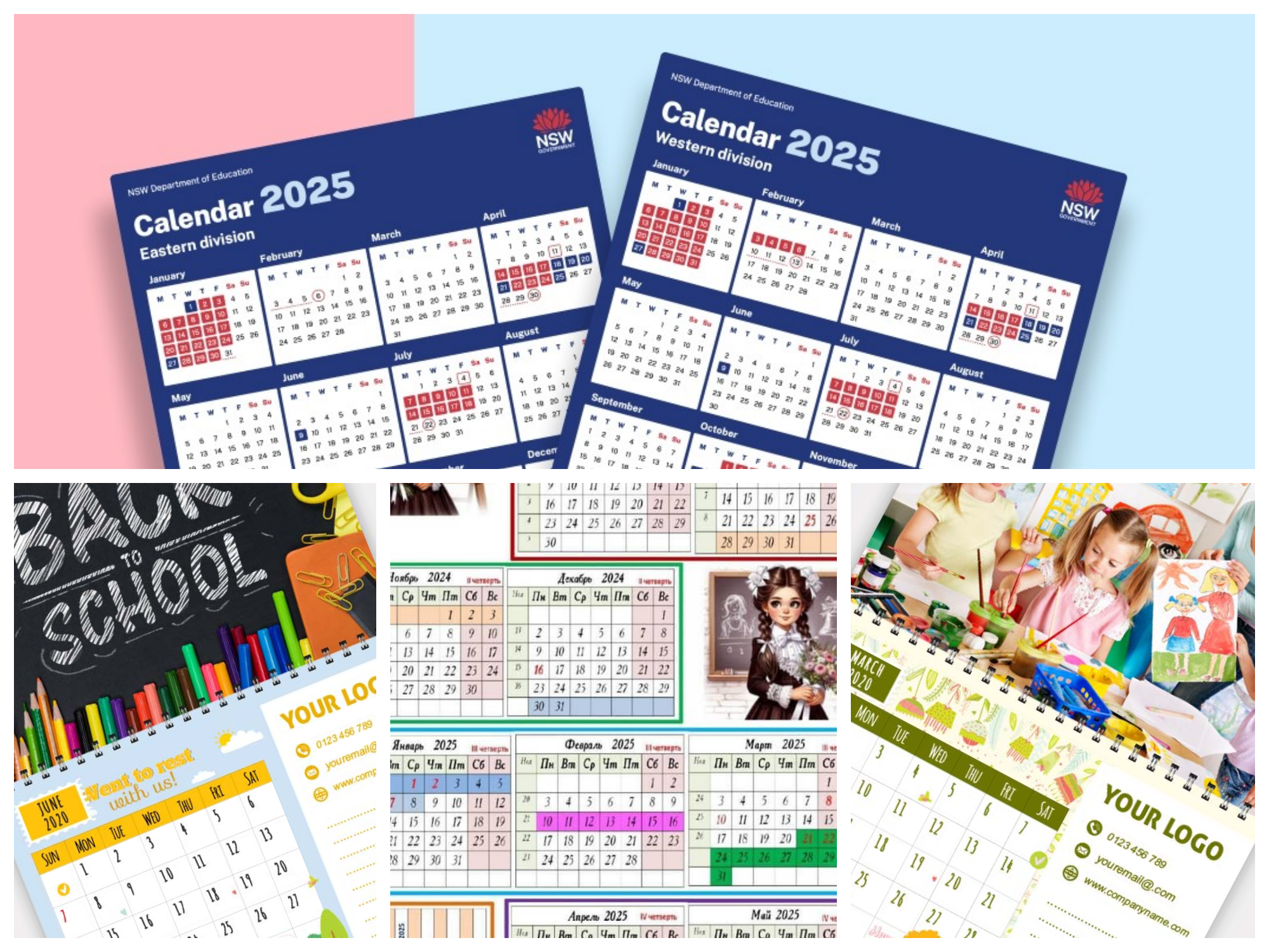 Коллаж учебных календарей 2025 для школ и ВУЗов
